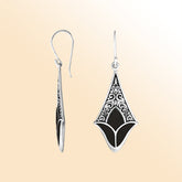 Sterling silver black shell filigree diamond earrings with ornate silver detailing for women